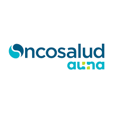 Logotipo de Oncosalud Auna en azul y turquesa sobre fondo blanco.