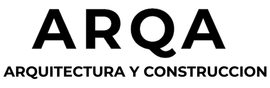 Logotipo de ARQA en negro con “Arquitectura y Construcción” en gris sobre fondo blanco.