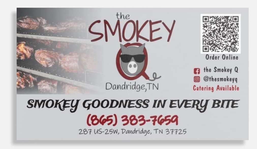 A business card for the smokey q in danbridge tn