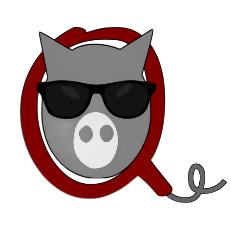 A cartoon pig wearing sunglasses is surrounded by a red circle.