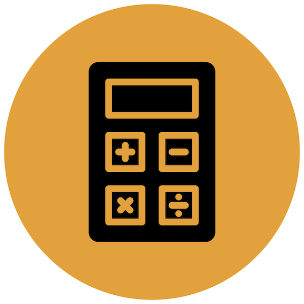 an icon of a calculator in a yellow circle .