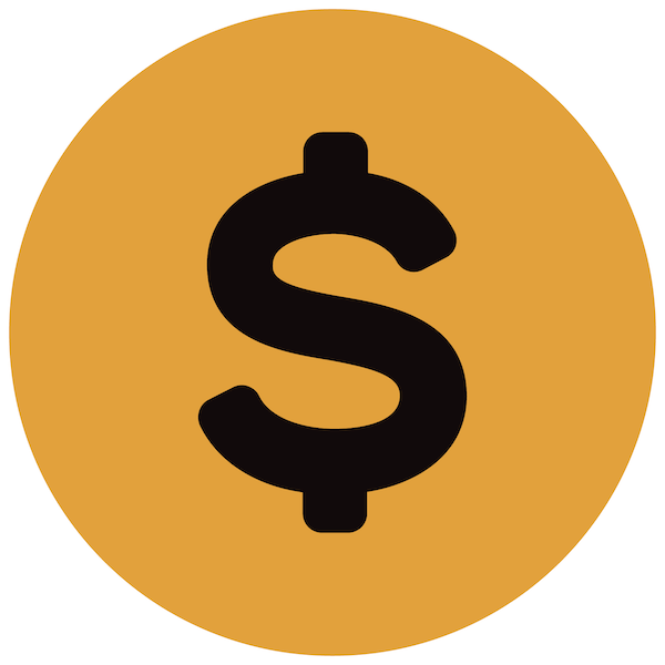 a dollar sign in a yellow circle on a white background .