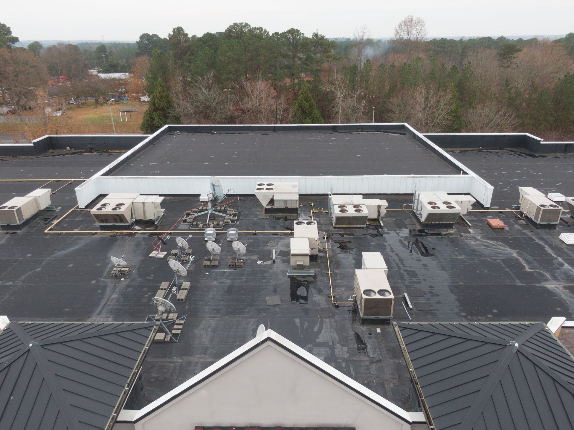 An aerial view of the roof of a buildin