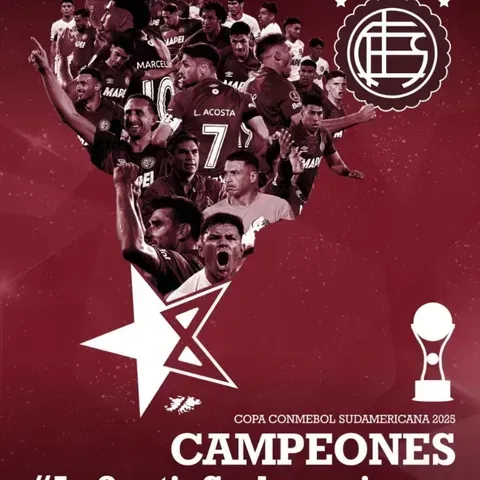 El equipo celebra la victoria. Fondo burdeos con jugadores, trofeo, estrella y el texto: