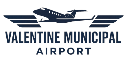Logo for Valentine Municipal Airport with plane and stylized wings.