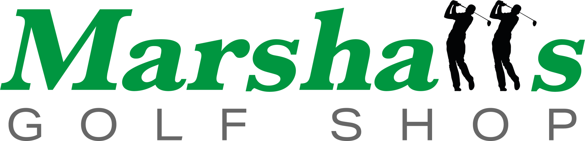 The logo for marshall 's golf shop is green and black