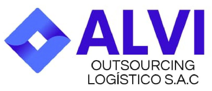 Logotipo de ALVI, una empresa de externalización logística. Tiene forma de rombo plegado azul y texto azul.