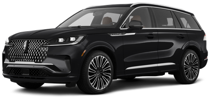 A black car is parked on a white background.