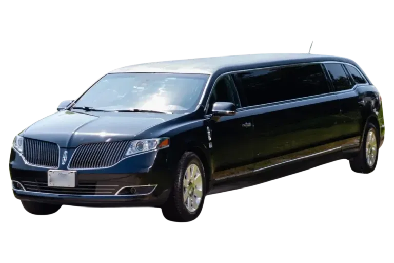 Black Lincoln limousine with silver roof.