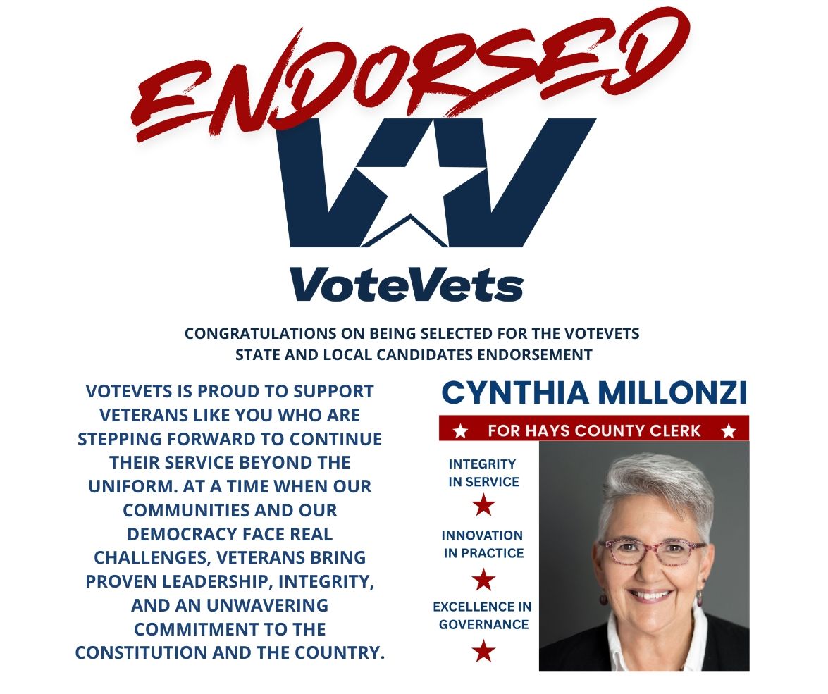 Endorsed graphic for Cynthia Millonzi by VoteVets. Text and photo of Millonzi.