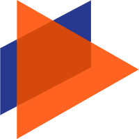 Overlapping orange and blue triangles.