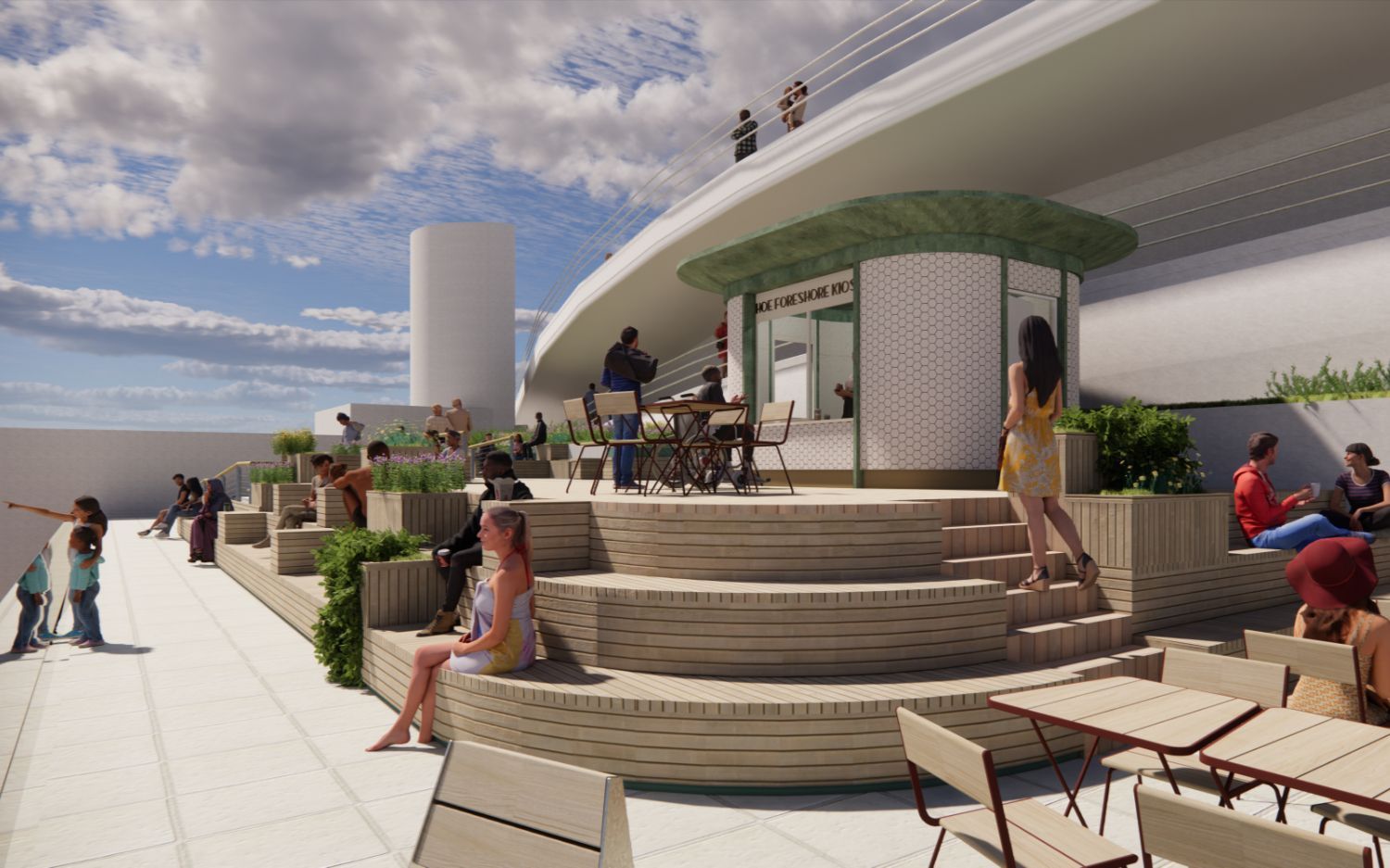 Architect's CGI of terrace atop the Art Deco building at Tinside Lido