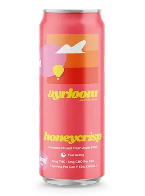 Pink Aybooti honeycrisp apple can with pastel clouds and sun graphic