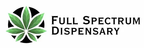 Full Spectrum Dispensary logo with green cannabis leaf and black text on white background