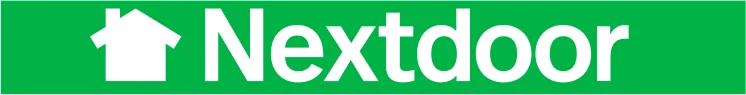 Nextdoor logo with a white house icon and white text on a green background.