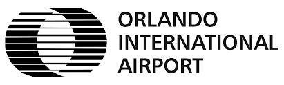 A black and white logo for orlando international airport