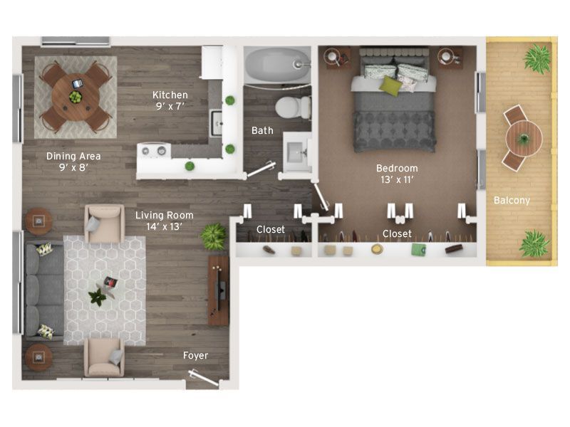Floor plan - 1 Bed 710 Square feet