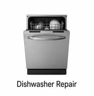 Dishwasher with open top and “Dishwasher Repair” text below