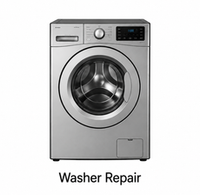 Front-loading washer with the text “Washer Repair” beneath it