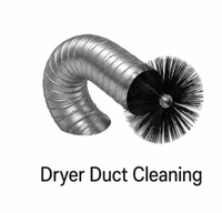 Dryer duct cleaning graphic with silver flexible vent and black brush, labeled “Dryer Duct Cleaning”