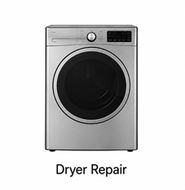 Silver front-load dryer with “Dryer Repair” text below