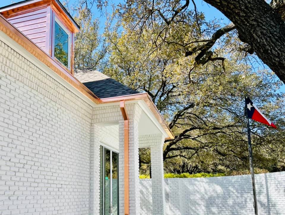 A copper gutter installation in Fort Worth, TX by PT Gutters