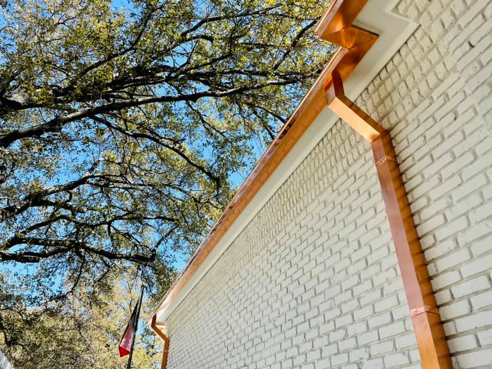 A copper gutter installation in Fort Worth, TX by PT Gutters