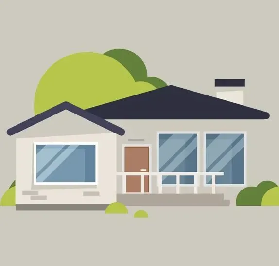 An illustration of a house with a black roof