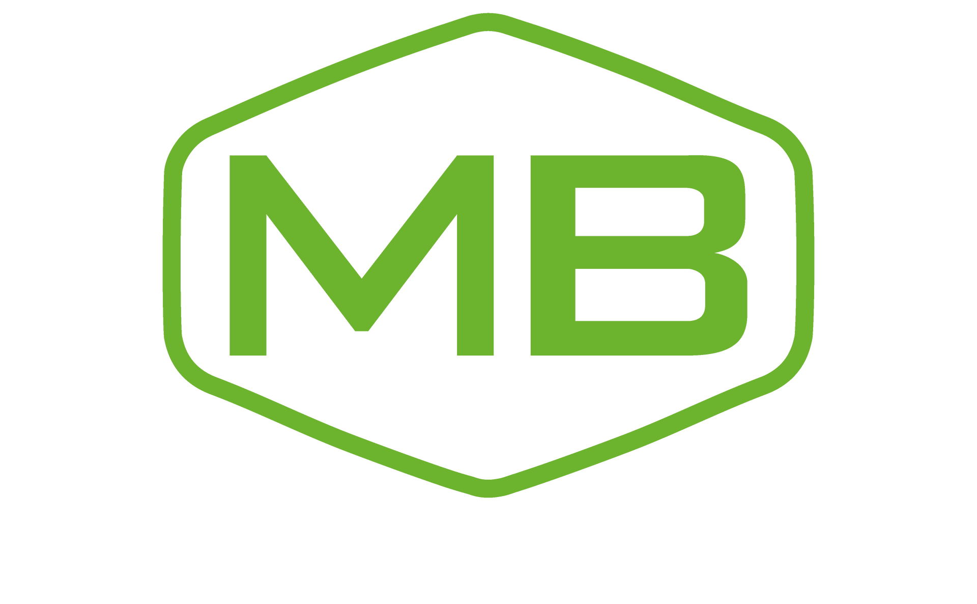 A lime-green logo featuring the letters "MB" inside a hexagonal outline.