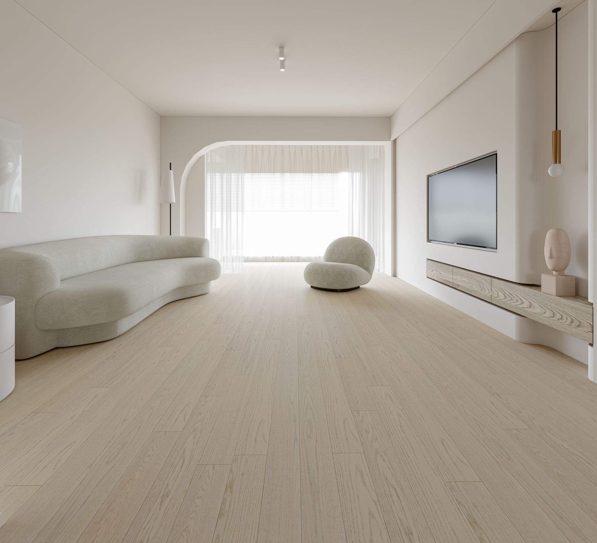 modern living room with light hardwood floors