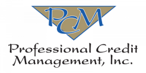 Professional Credit Management, Inc. logo with gold and blue PCM lettering