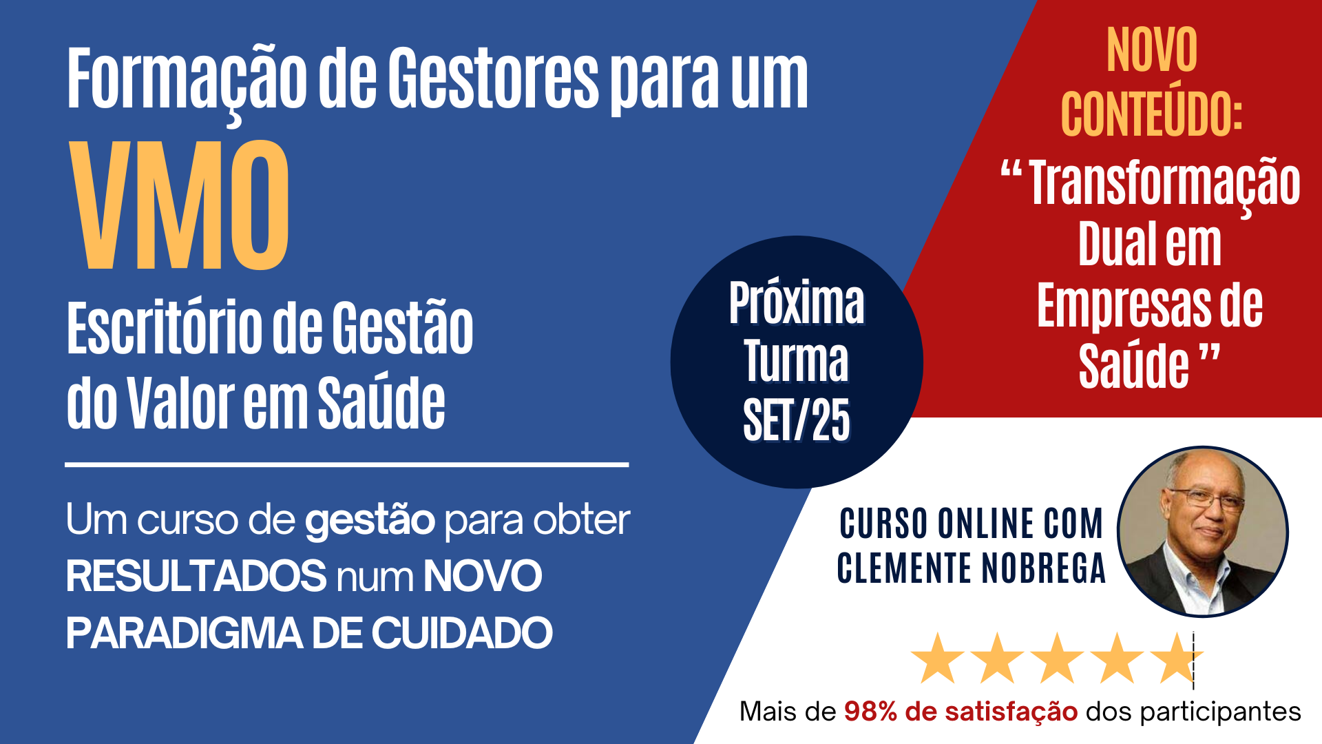 Curso online com Clemente Nobrega - Formação de Gestores para um VMO - Escritório de Gestão do Valor em Saúde