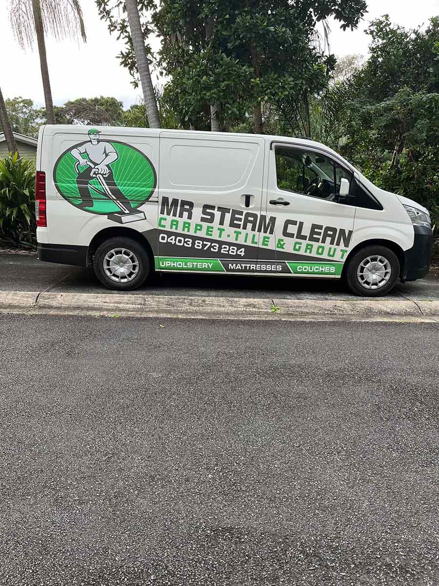 A White Van Is Parked On The Side Of The Road — Mr Steam Clean Tweed Coast In Banora Point, NSW