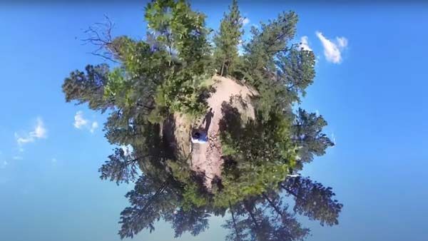 360-degree videos / round tiny-planet image with trees and blue sky