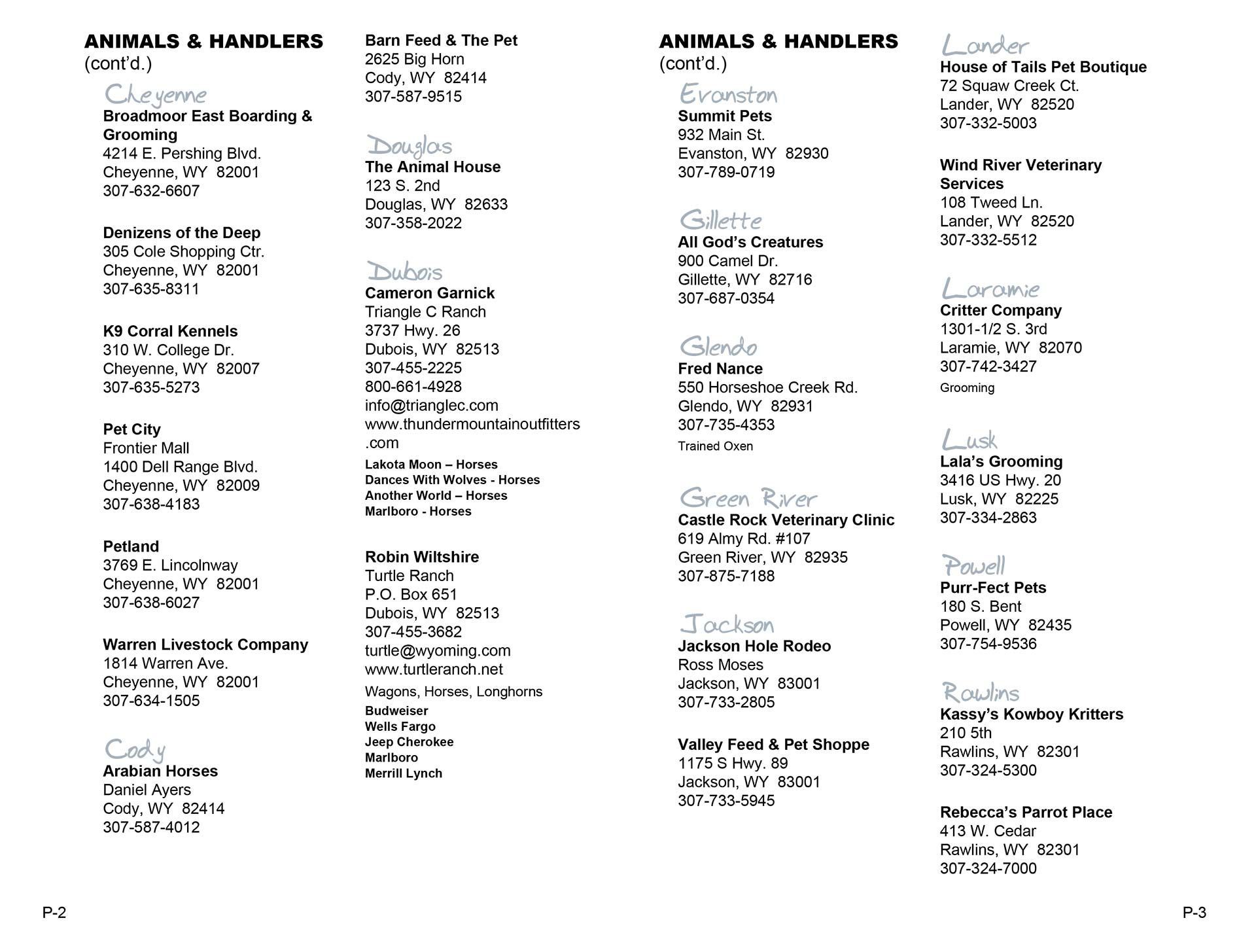 Production Services listings page in the 2004 Wyoming Film Guide