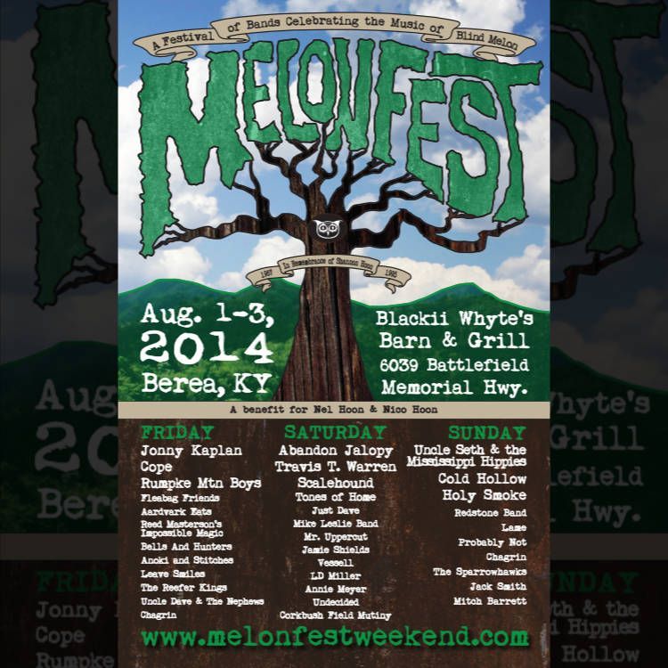 poster for Melonfest 2014 / August 1st - 3rd, 2014 / Berea, Kentucky / Blackii Whyte's Barn & Grill 