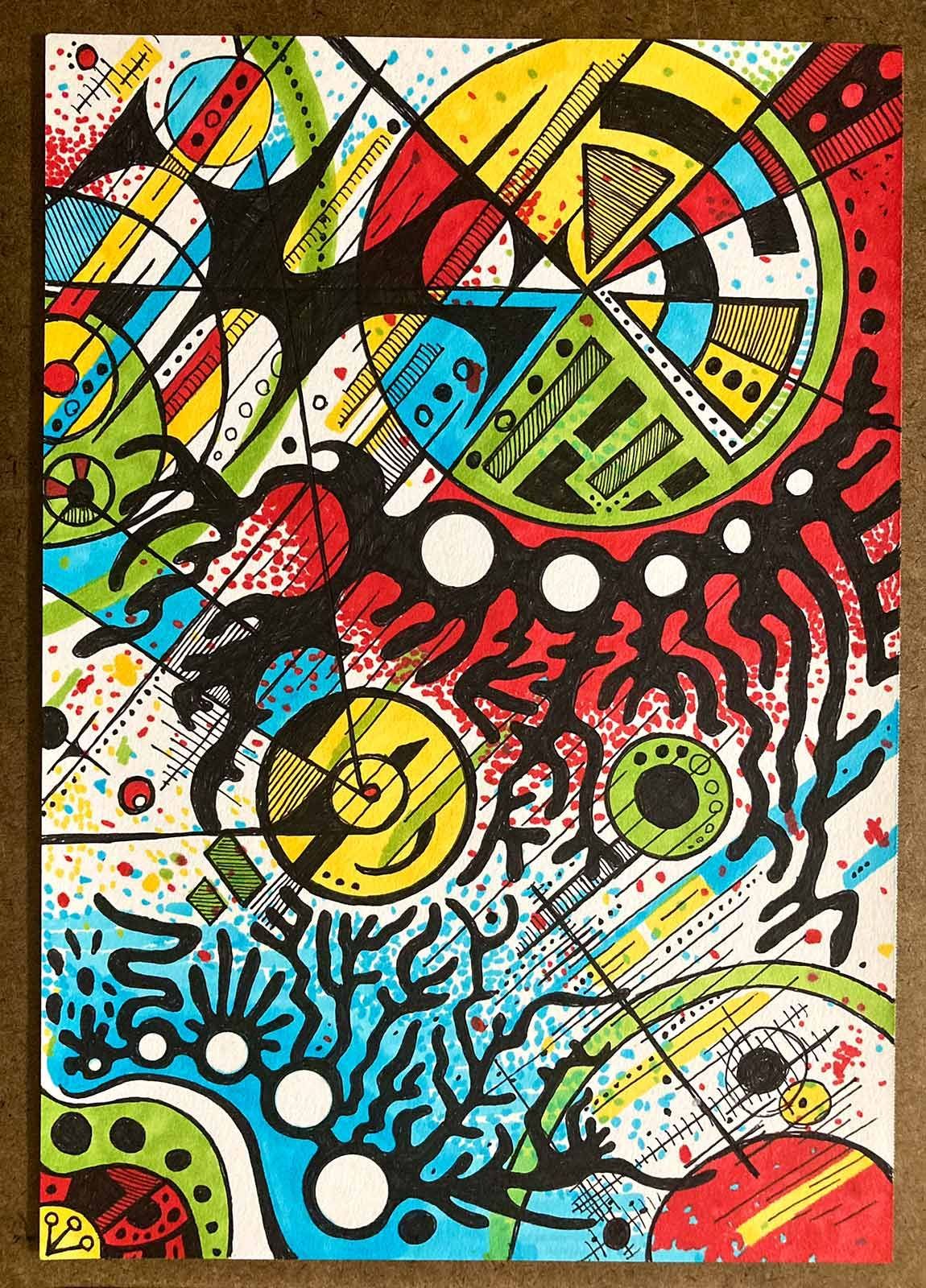 abstract drawing / ink and colored markers on paper 