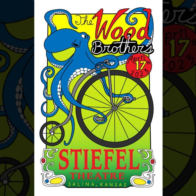Poster illustration for the Wood Brothers / April 17th, 2023 / Salina, Kansas / Stiefel Theatre