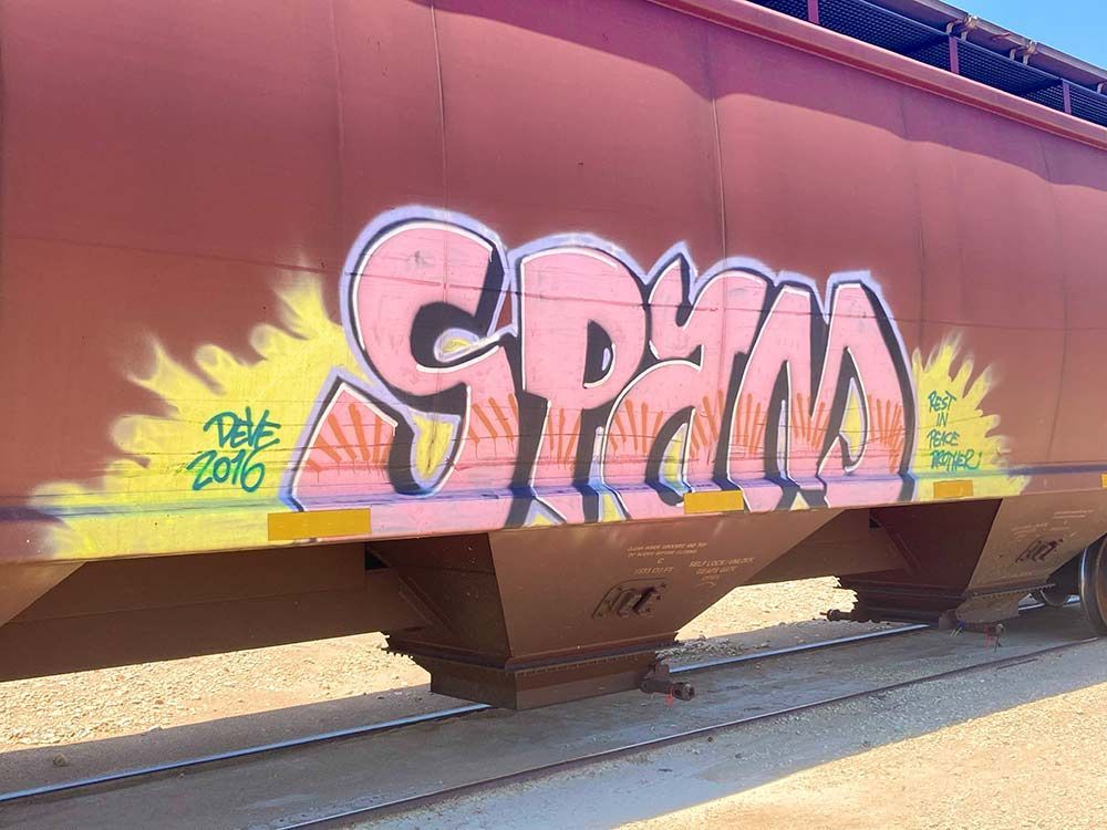 Spam, train graffiti, tagging, Salina, Kansas
