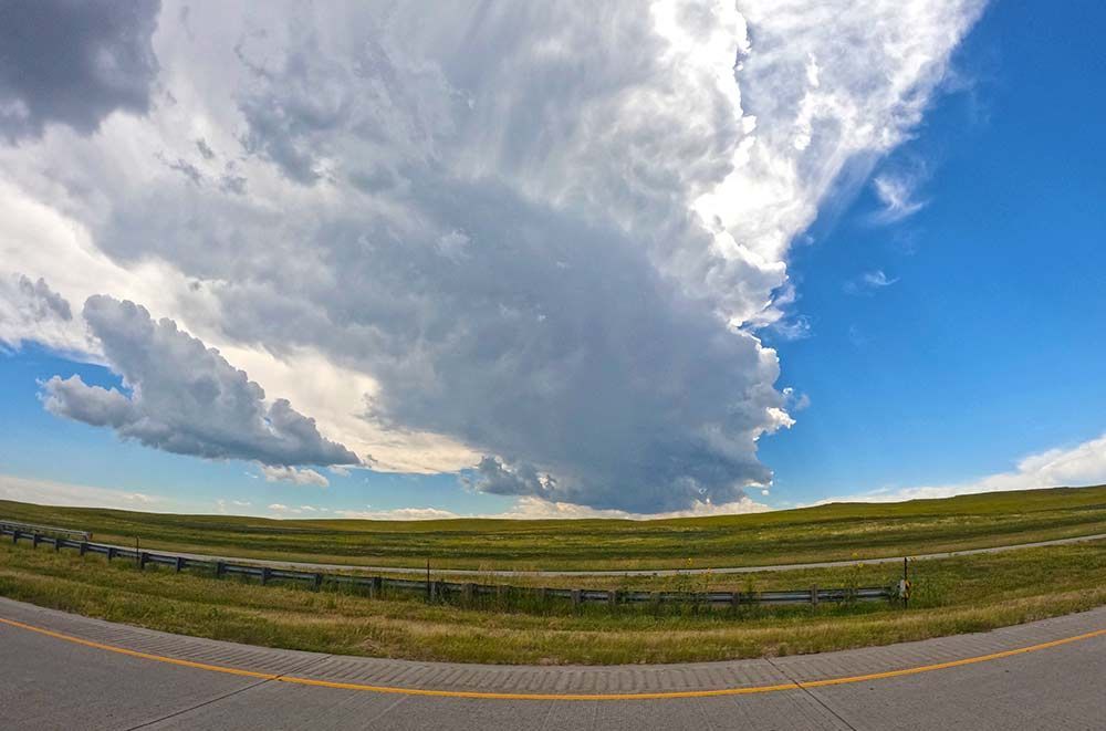 clouds, cloud, blue sky, interstate, Kansas