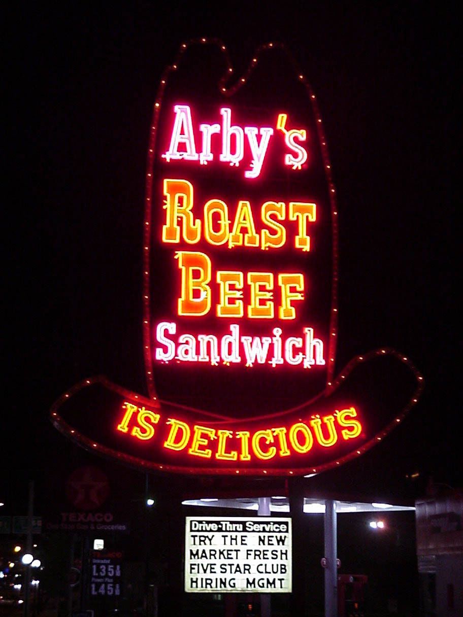 Arby's, Cheyenne, Wyoming, Cowboy Hat, neon sign, signage