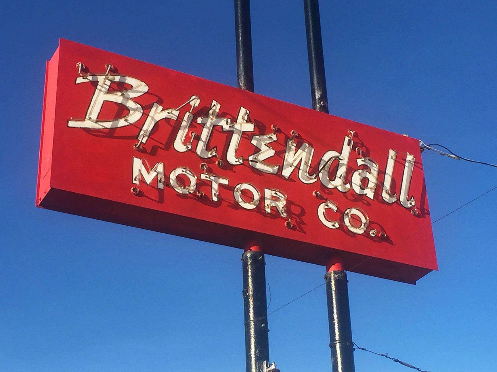 Brittendall Motor Co., neon sign, signage, Salina, Kansas
