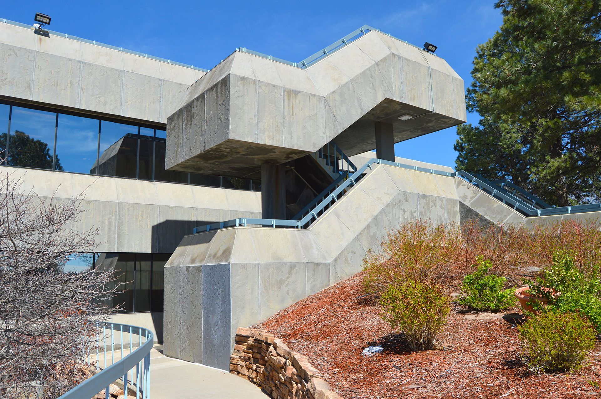 brutalist staircase, concrete, Greenwood Village, Colorado