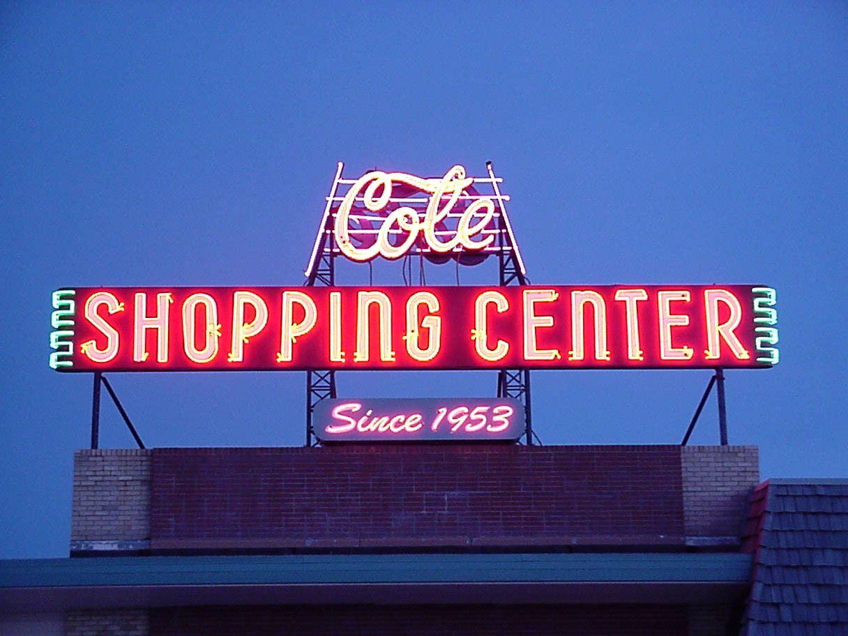 Cole Shopping Center, Cheyenne, Wyoming, neon sign, signage, glowing