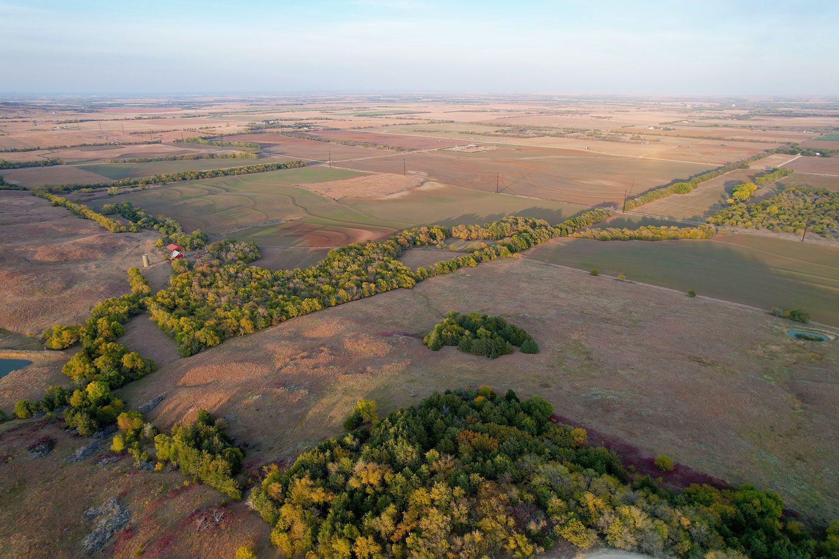 plains, trees, fields, Kansas, aerial