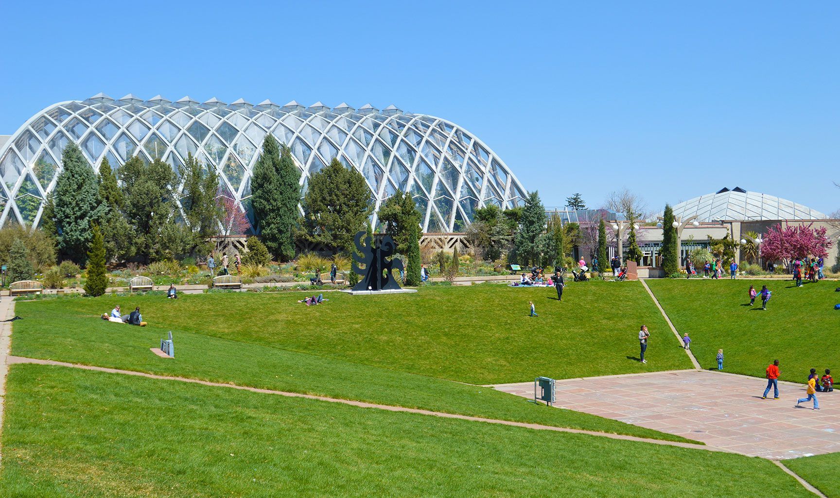 architecture, greenhouse, conservatory, botanic gardens, Denver, Colorado, park, people