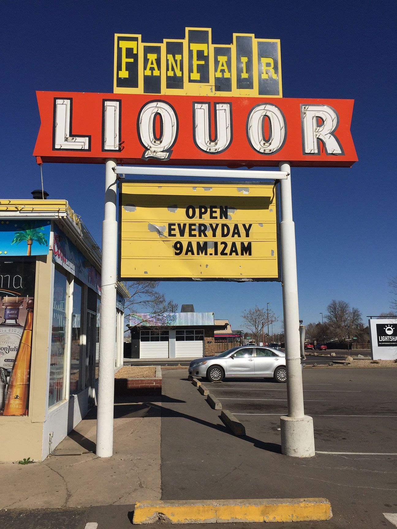 Fanfair Liquor, Denver, Colorado, neon sign, signage