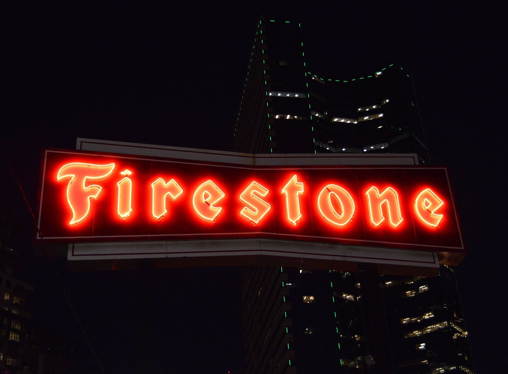 Firestone, neon sign, signage, Denver, Colorado