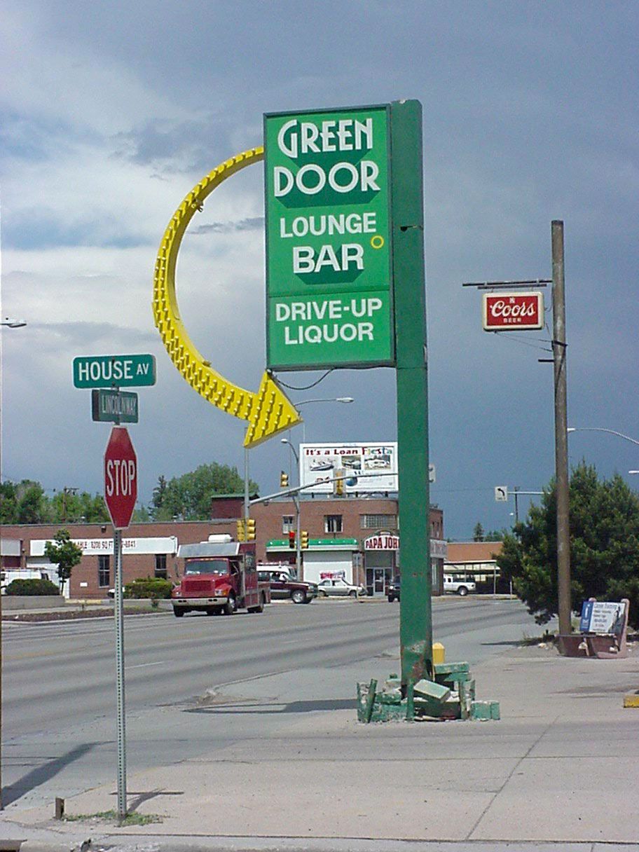 Green Door, Cheyenne, Wyoming, neon sign, signage