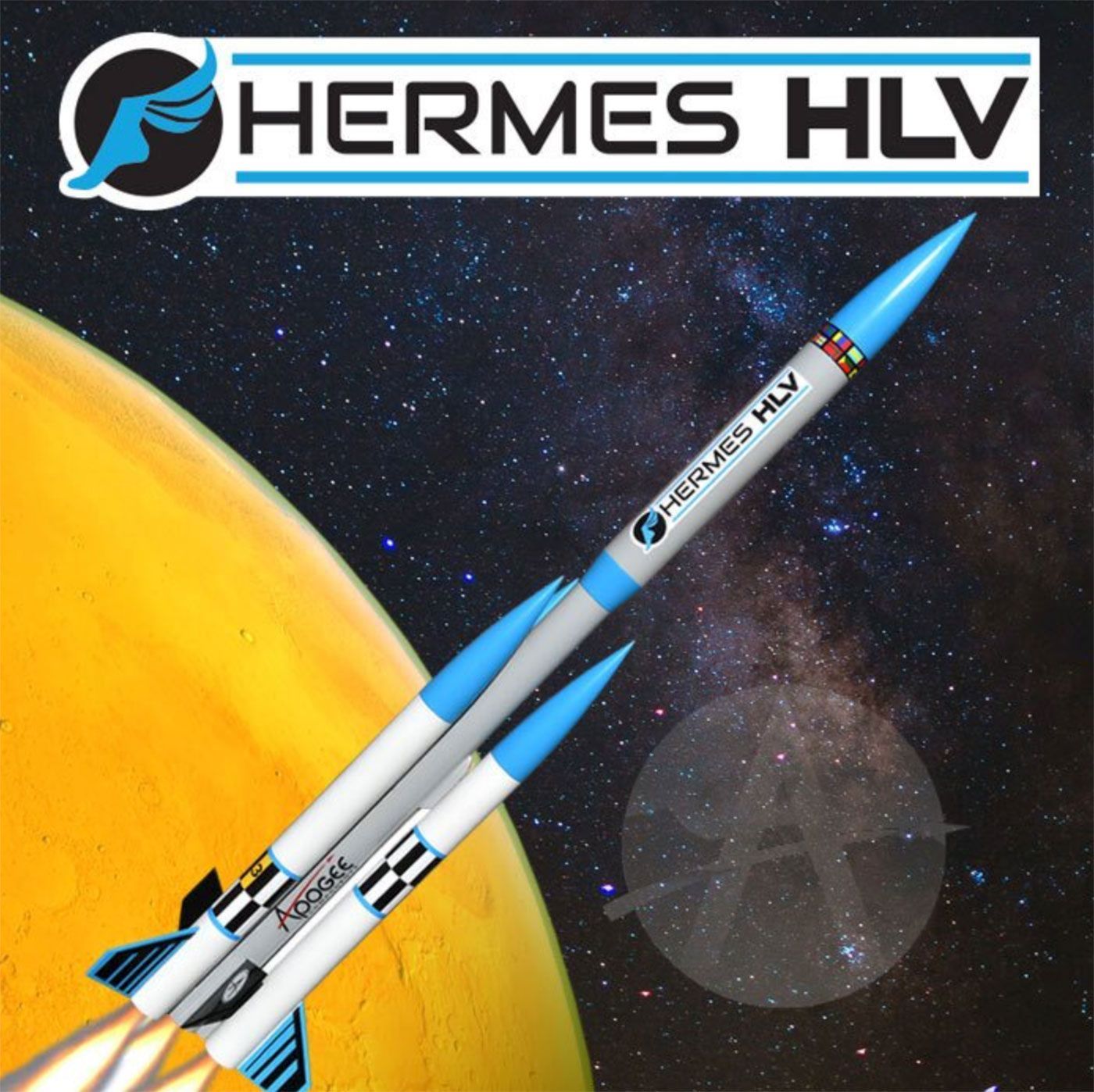 Digital ad for the Hermes HLV model rocket